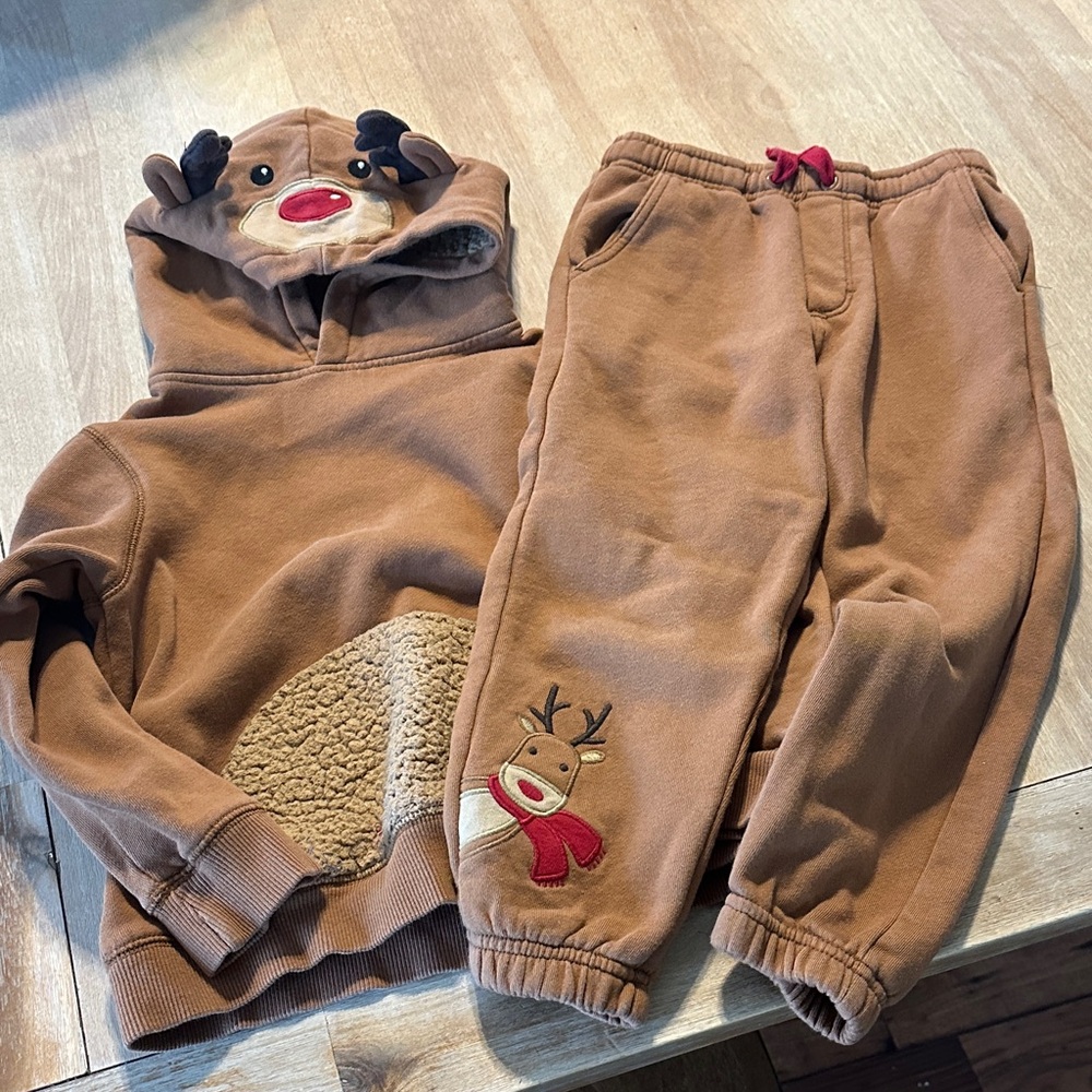 Gymboree Brown Reindeer Hoodie and Jogger Set